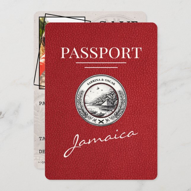 Red Jamaica Passport Spara datum Spara Datumet (Fram/baksida)