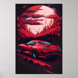 Red Japan Supra Car Gift för Him Mancave Poster