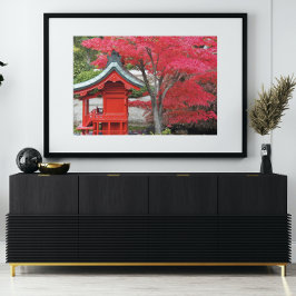 Red Japansk aple Löv och Garden Shrine Fototryck