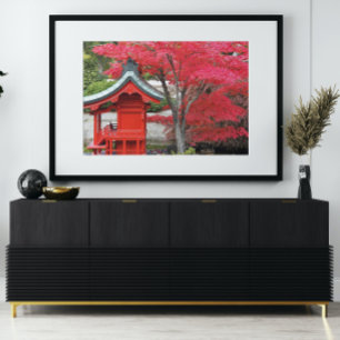Red Japansk aple Löv och Garden Shrine Fototryck
