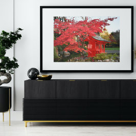 Red Japansk aple och Garden Shrine Photo Perfect Poster