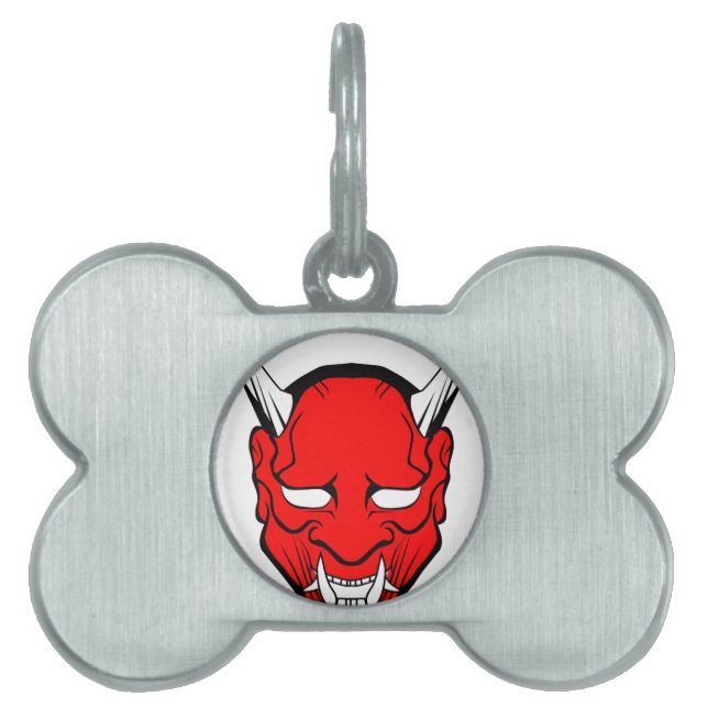 Red Japansk Hannya Mask ID-bricka Husdjur (Framsidan)