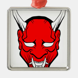 Red Japansk Hannya Mask Julgransprydnad Metall