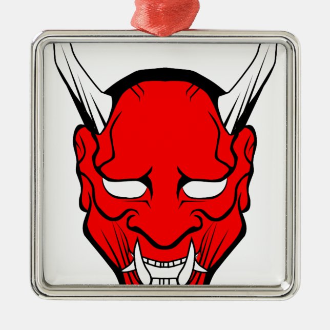 Red Japansk Hannya Mask Julgransprydnad Metall (Framsidan)