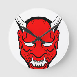 Red Japansk Hannya Mask Rund Klocka