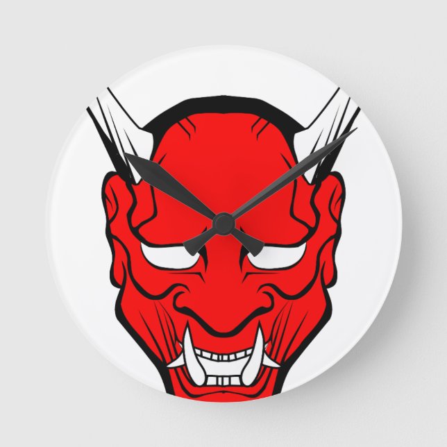 Red Japansk Hannya Mask Rund Klocka (Framsida)