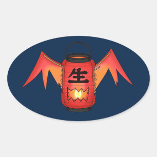 Red Japansk Papper Lantern Ghost Yokai Ovalt Klistermärke