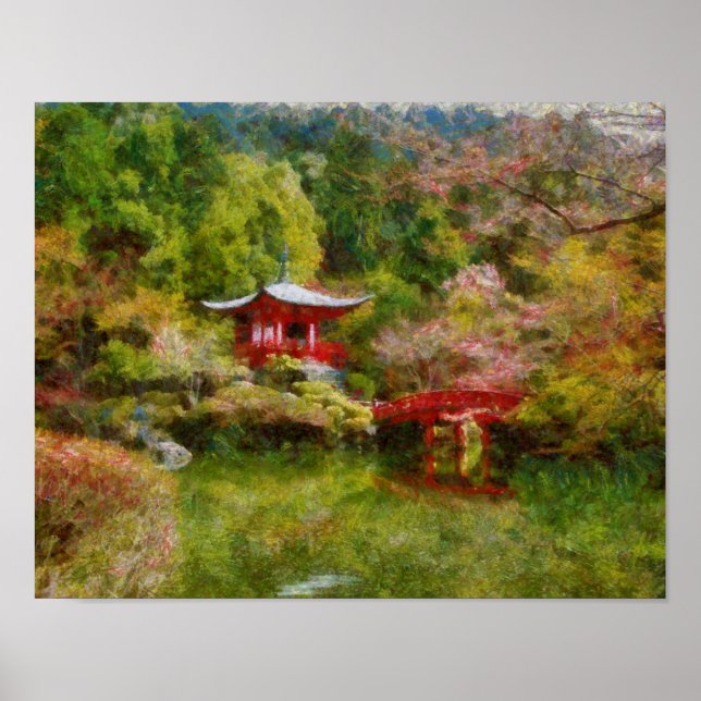 Red Japansk Shrine Beside a Pond Poster (Framsidan)