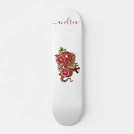 Red Japansk Snake Dragon Tattoo Stil & Namn Coola Mini Skateboard Bräda 18,5 Cm