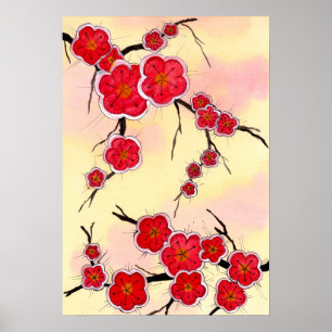 Red Japanska Cherry-Blommar Poster