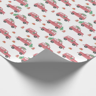 Red Jeep jul Watercolor Wrapping Papper Presentpapper