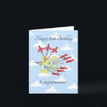 Red Jet Flygplan 80th (Blå himmel) födelsedagskort Kort<br><div class="desc">Fira den speciellare 80-årsdagen med ett lyckönskat flygförlopp av nio flygplansflygande röda jet flygplan,  som flyger genom blå himmel med röda,  vita och blå spår.

Ett måste för luftfarten fläkt,  och de som vill fira i stil!</div>