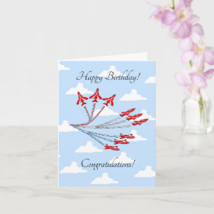 Red Jet Flygplan (Blå himmel) Anpassadet Birthday Kort