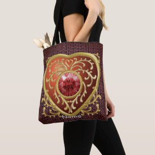 Red Jewel Heart Tote Bag Tygkasse