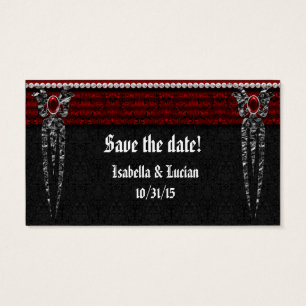 Red Jeweled Damask Vampire Bröllop Visitkort