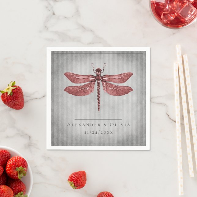 Red Jeweled Dragonfly Bröllop Pappersservett (Insitu)