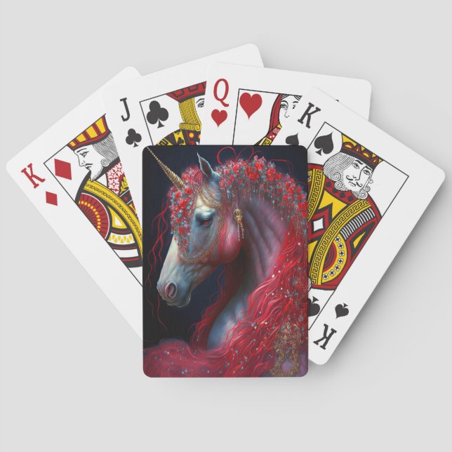 Red Jeweled Unicorn Fantasy Art Casinokort (Baksidan)