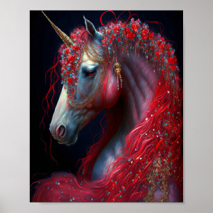 Red Jeweled Unicorn Fantasy Art Poster