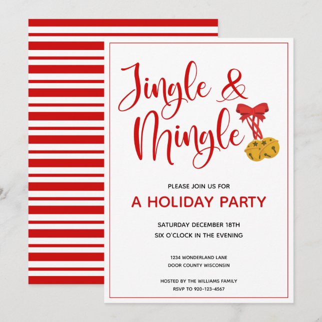 Red Jingle och Mingle Julfest Inbjudningar (Fram/baksida)