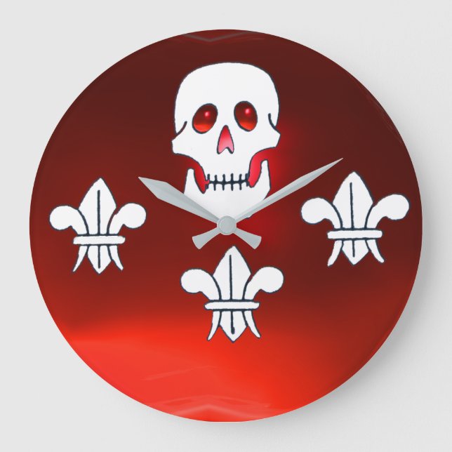 RED JOLLY ROGER PIRAT FLAGGA,SKULL,TRE LILILIER STOR KLOCKA (Framsida)