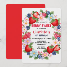 RED jordgubbe 1:a födelsedag Party för barn Inbjudningar