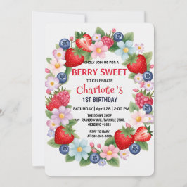 RED jordgubbe 1:a födelsedag Party för barn Inbjudningar