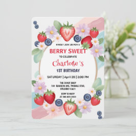RED jordgubberry 1:a födelsedag Party Inbjudningar