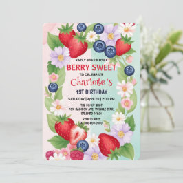 RED jordgubberry 1:a födelsedag Party Inbjudningar