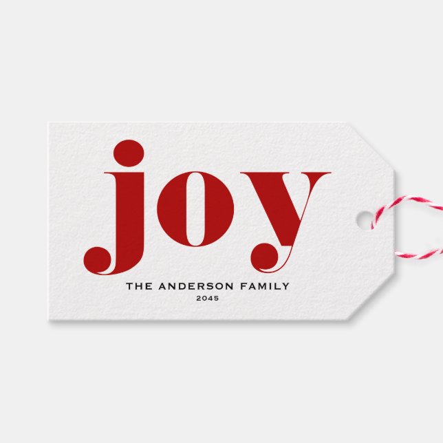 Red JOY Bold Typography Modern jul Presentetikett (Framsidan (Horizontal))
