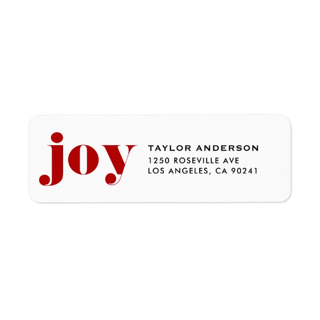 Red JOY Bold Typography Modern jul Returadress Etikett (Framsidan)