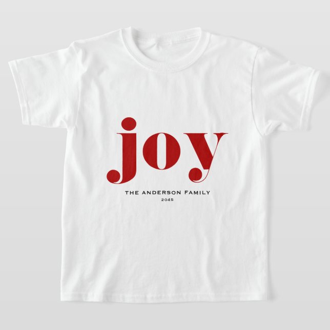 Red JOY Bold Typography Modern jul T Shirt (Laydown)