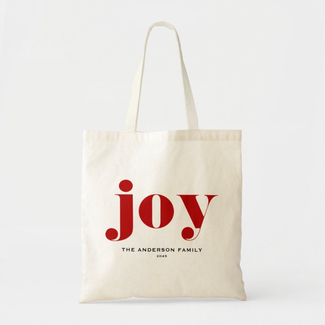 Red JOY Bold Typography Modern jul Tygkasse (Framsidan)