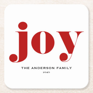 Red JOY Bold Typography Modern jul Underlägg Papper Kvadrat