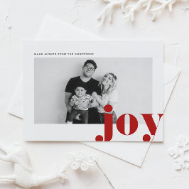 Red Joy Bold Typography Modern Photo Jul Helg Vykort