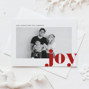 Red Joy Bold Typography Modern Photo Jul Helg Vykort