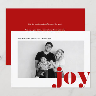 Red Joy Bold Typography Modern Photo Jul Julkort