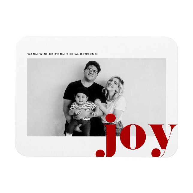 Red Joy Bold Typography Modern Photo Jul Magnet (Horisontell)