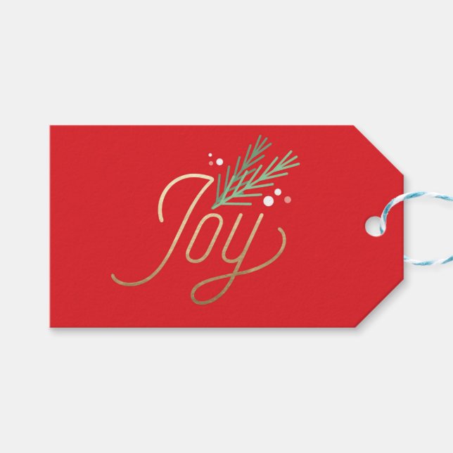 Red Joy Faux Foil Helgdag Presentetikett (Framsidan (Horisontell))