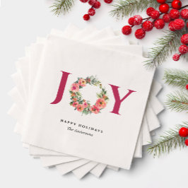 Red Joy Floral Wreath Botanical Christmas Party Pappersservett
