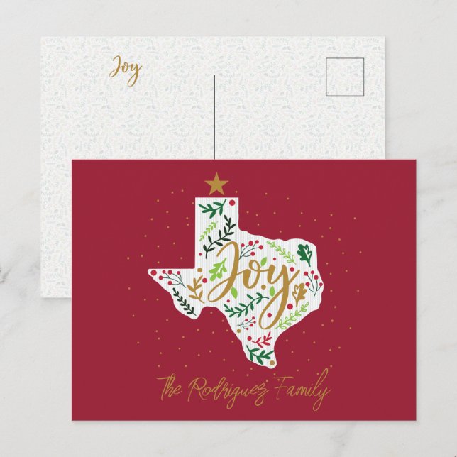 Red Joy Helgdag Löv Texas Shape Vykort (Fram/baksida)