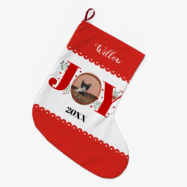 Red Joy med bär julfoto Stor Julstrumpa