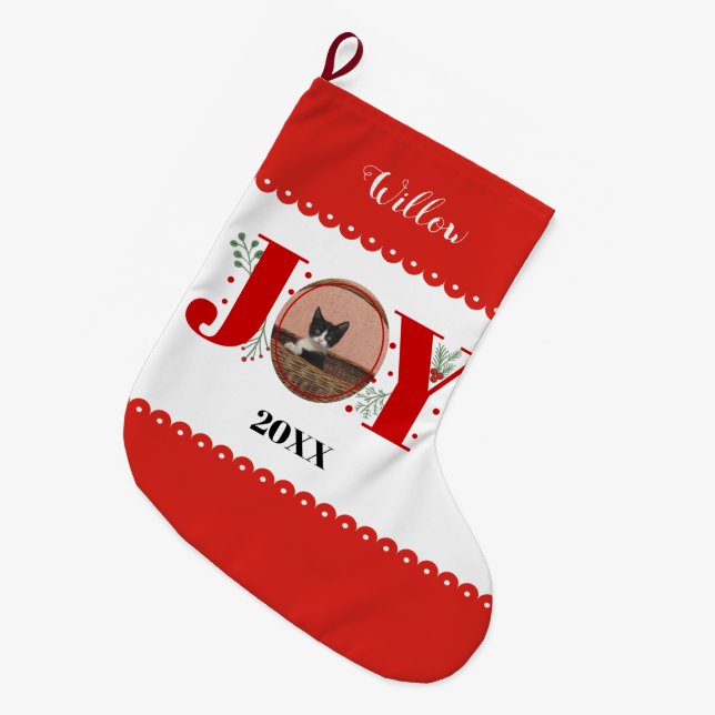 Red Joy med bär julfoto Stor Julstrumpa (Framsidan (Hängande))