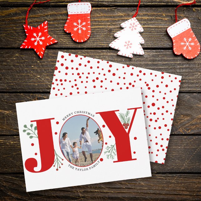 Red Joy med julfoto på bär Julkort (Skapare uppladdad)