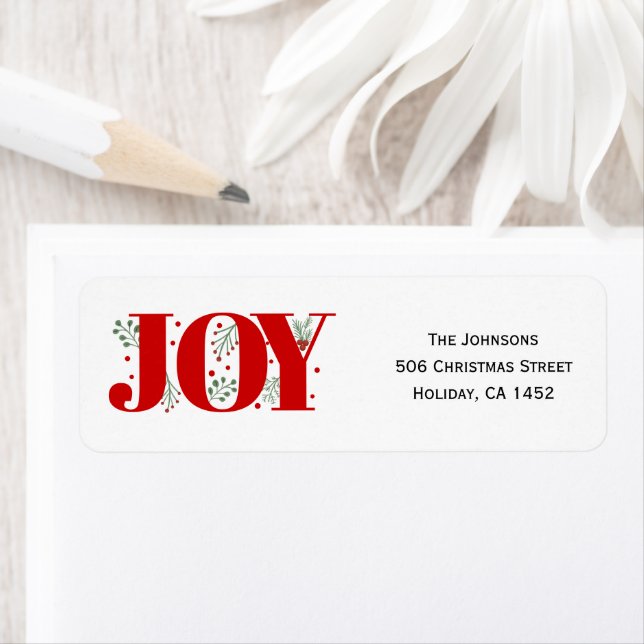 Red Joy med julfoto på bär Returadress Etikett (Insitu)