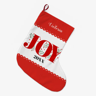 Red Joy med julfoto på bär Stor Julstrumpa