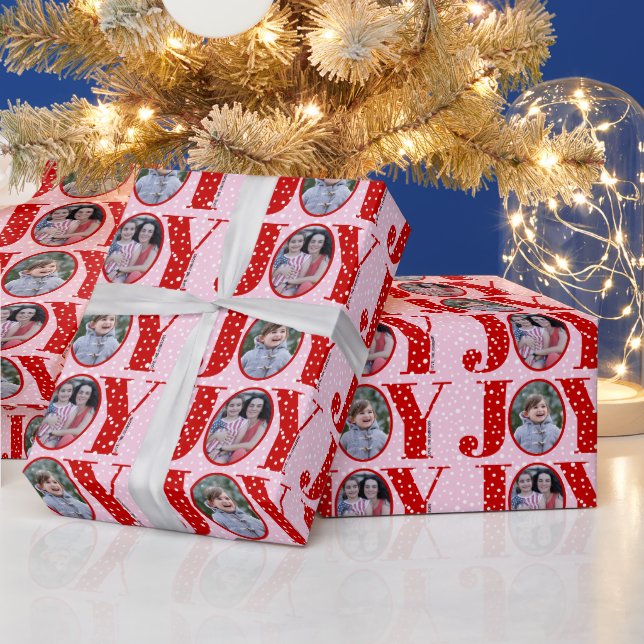 Red JOY och snöflingor rosa två fotojul Presentpapper (Helgdagar)