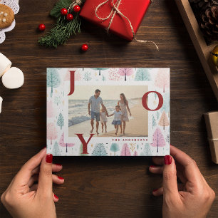 Red Joy Pastel Julgranar Photo Helgdag Card Julkort