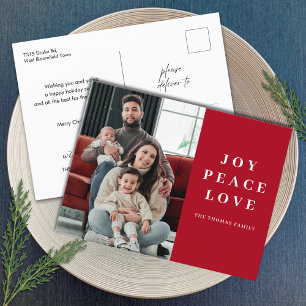 Red Joy Peace Kärlek - minimala julfamiljen Namn Helg Vykort
