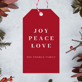 Red Joy Peace Kärlek - minimala julfamiljen Namn Presentetikett