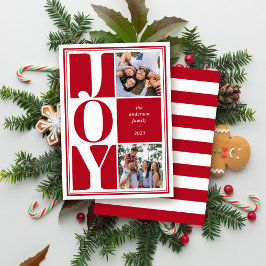 Red Joy Photo Collage Modern jul Julkort